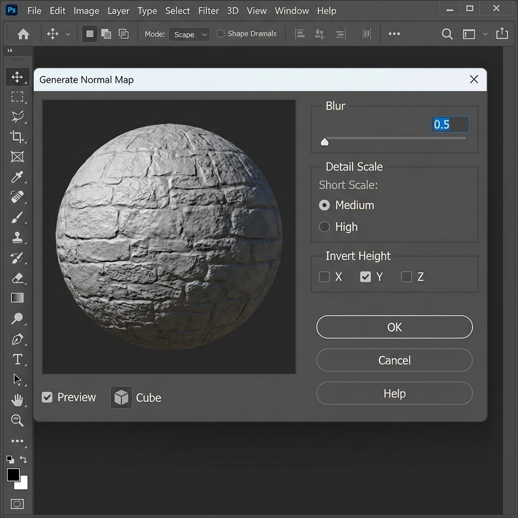 Photoshop Generate Normal Map Dialog Settings